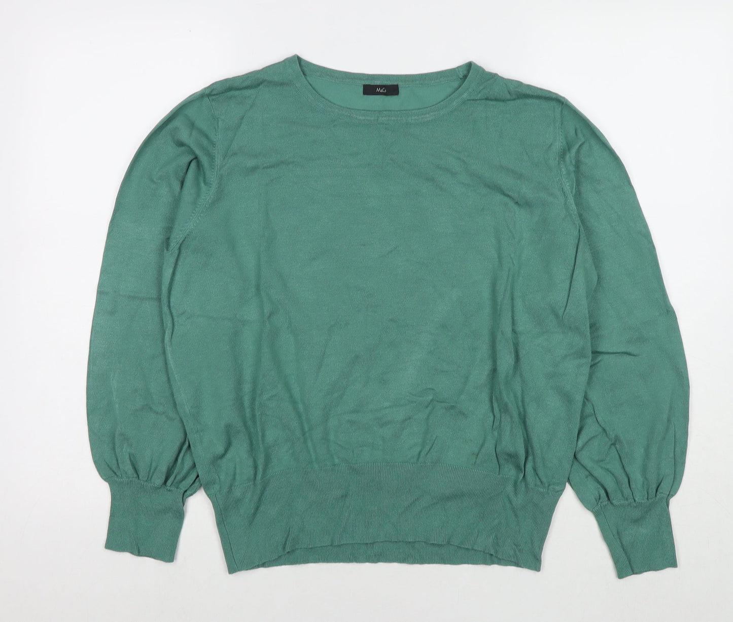 M&Co Womens Green Round Neck Viscose Pullover Jumper Size 18