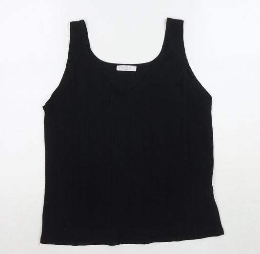 Wasabi+Mint Womens Black Polyester Basic Tank Size L Scoop Neck