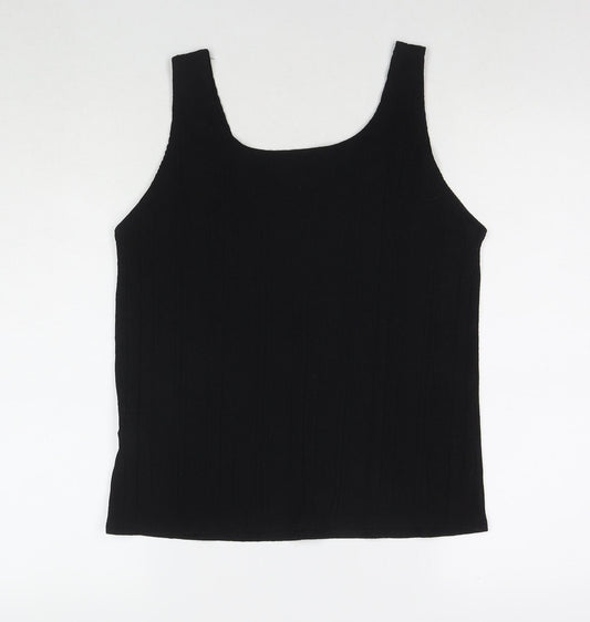 Wasabi+Mint Womens Black Polyester Basic Tank Size L Scoop Neck