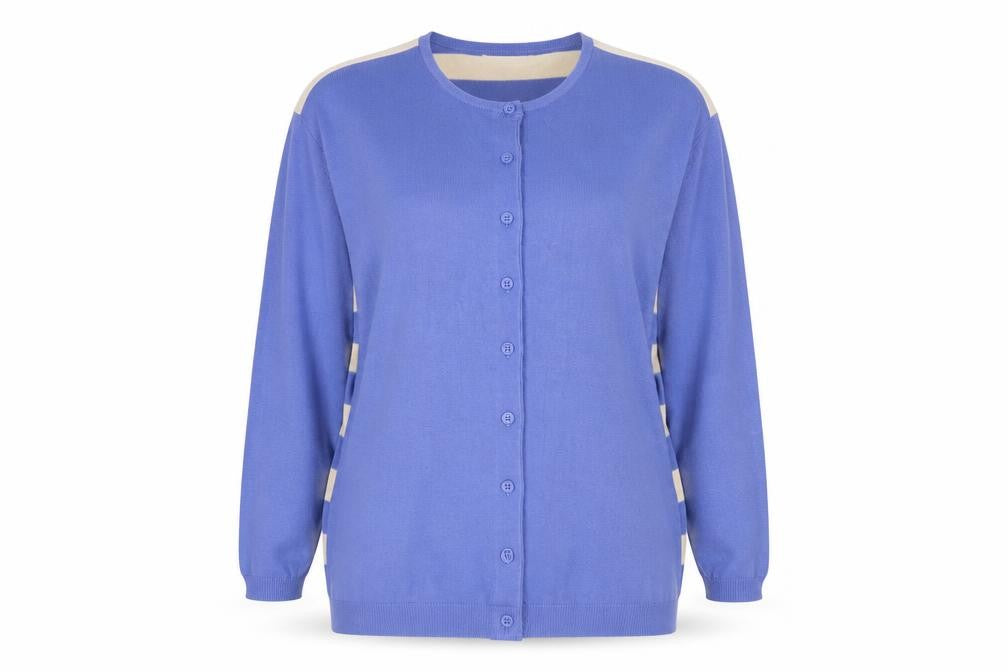 Masai Womens Blue Round Neck Striped Viscose Cardigan Jumper Size S