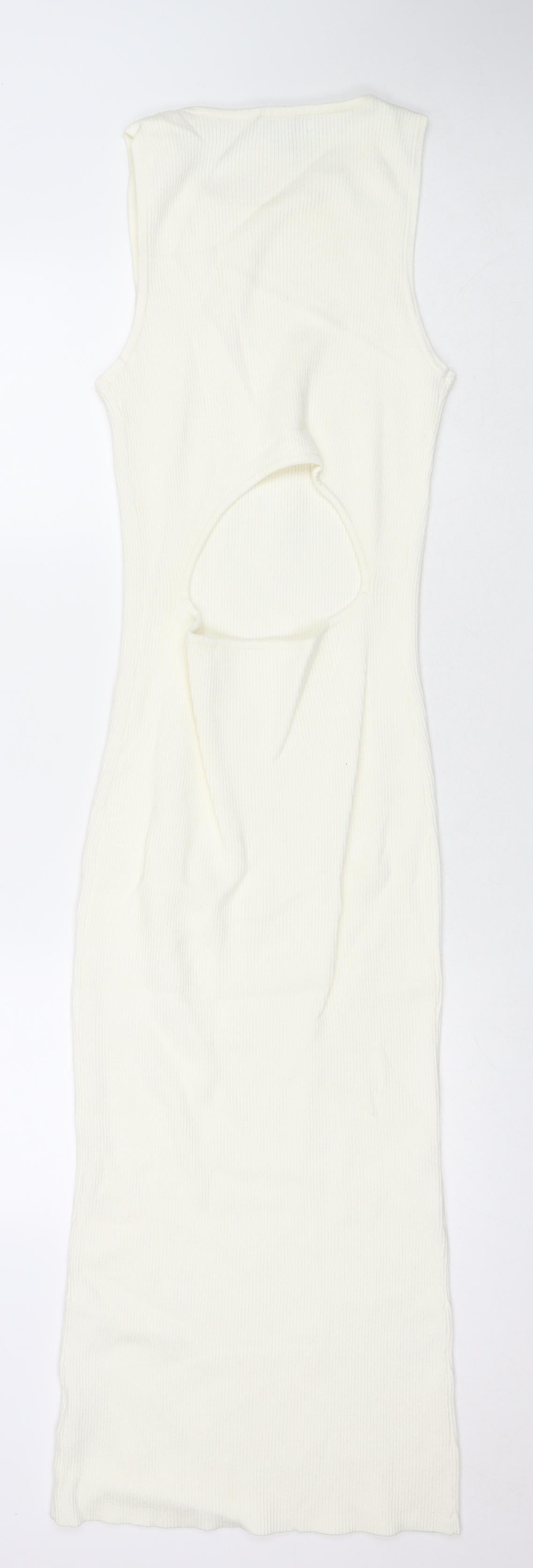 Pretty Lavish Womens White Polyester Maxi Size S Round Neck Pullover