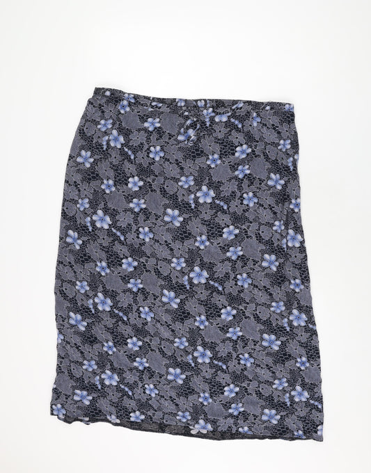 essence Womens Blue Floral Viscose Swing Skirt Size 28 Drawstring