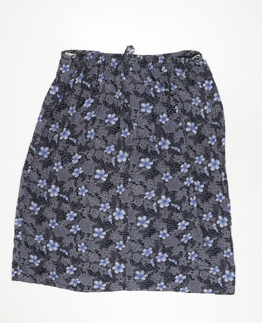 essence Womens Blue Floral Viscose Swing Skirt Size 28 Drawstring