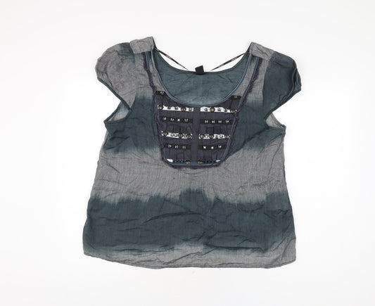 VERO MODA Womens Grey Geometric Cotton Basic T-Shirt Size XL Scoop Neck