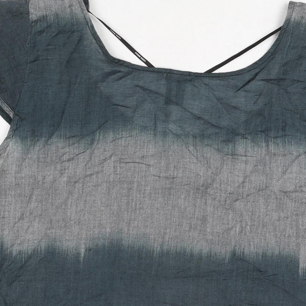 VERO MODA Womens Grey Geometric Cotton Basic T-Shirt Size XL Scoop Neck
