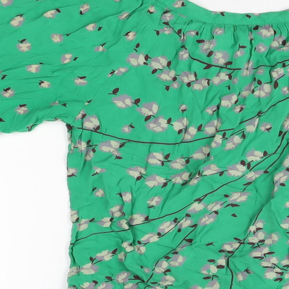 Warehouse Womens Green Floral Viscose Basic T-Shirt Size 8 Scoop Neck