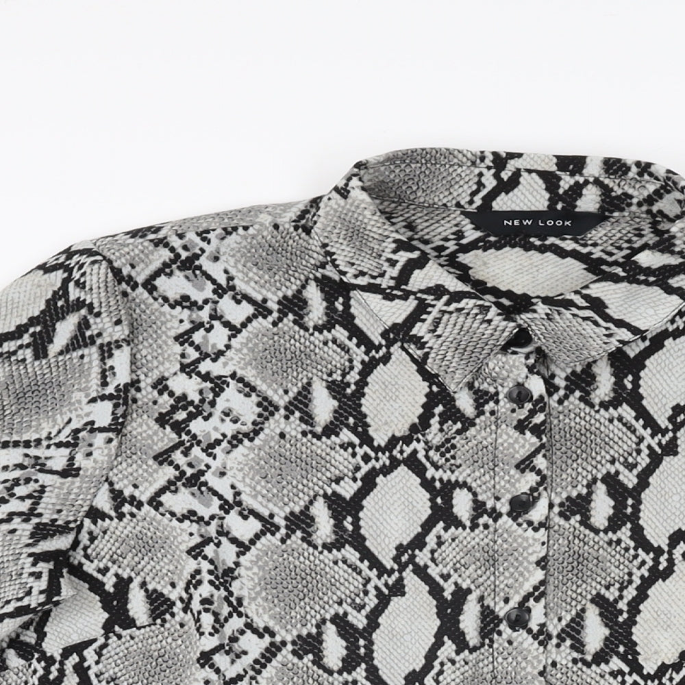 New Look Womens Grey Animal Print Polyester Basic Button-Up Size 12 Collared - Snake Print