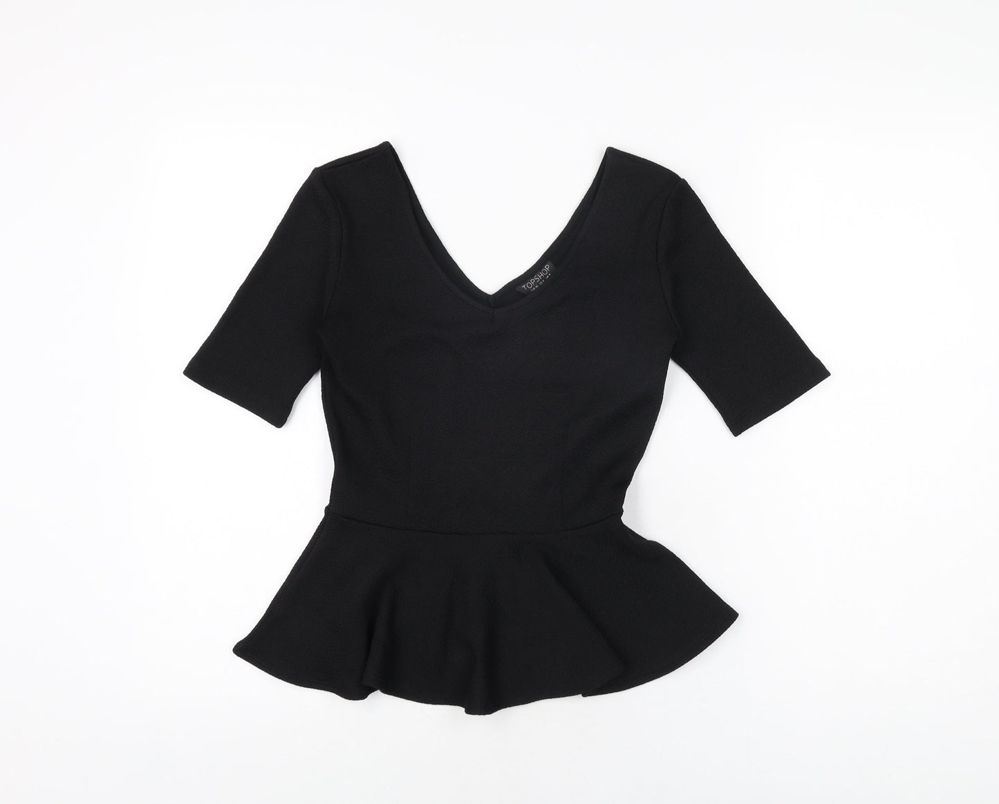 Topshop Womens Black Polyester Basic T-Shirt Size 8 V-Neck