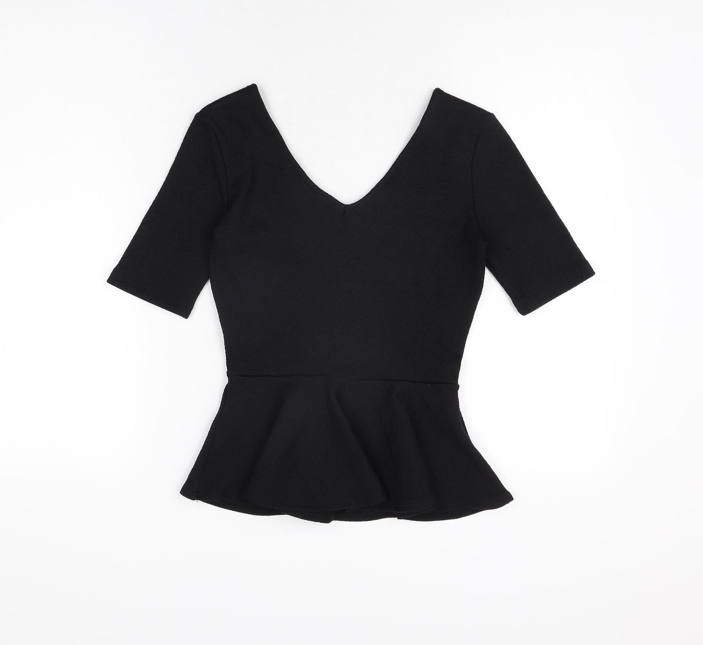 Topshop Womens Black Polyester Basic T-Shirt Size 8 V-Neck