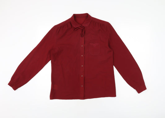 St Michael Womens Red Polyester Basic Button-Up Size 12 Collared