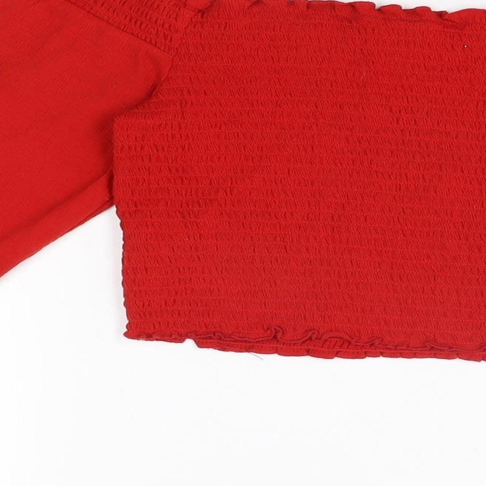 H&M Womens Red Polyester Basic T-Shirt Size M Off the Shoulder