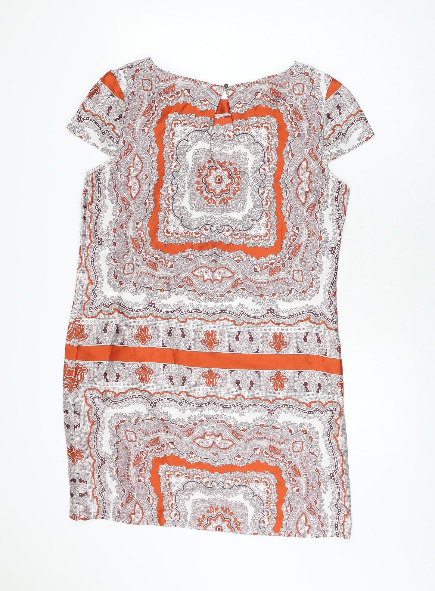 Laura Clement Womens Multicoloured Geometric Polyester Shift Size 14 Boat Neck Button