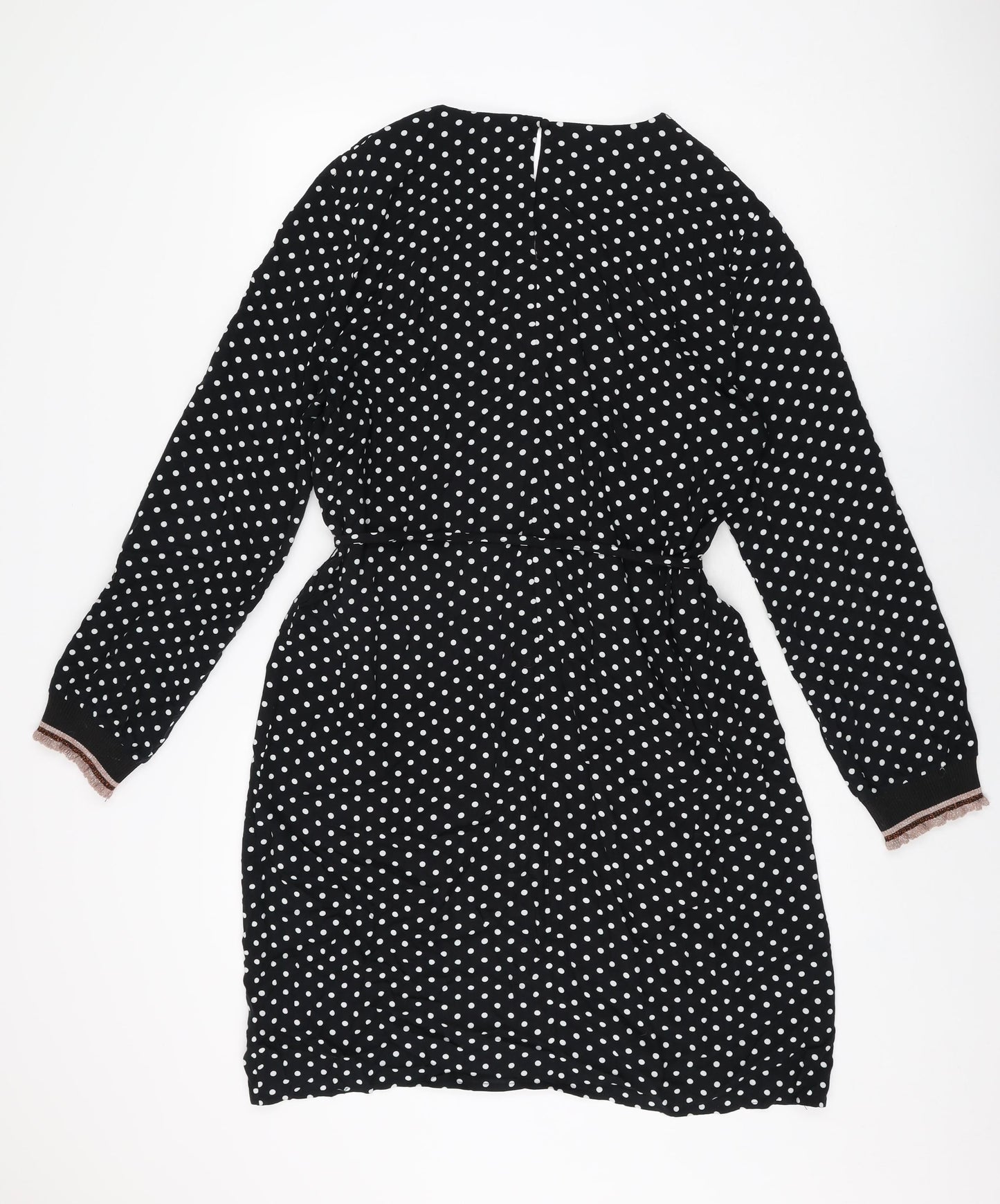Isay Womens Black Polka Dot Viscose Shift Size L V-Neck Pullover