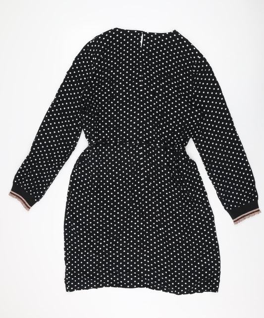 Isay Womens Black Polka Dot Viscose Shift Size L V-Neck Pullover