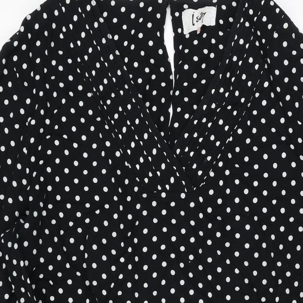 Isay Womens Black Polka Dot Viscose Shift Size L V-Neck Pullover