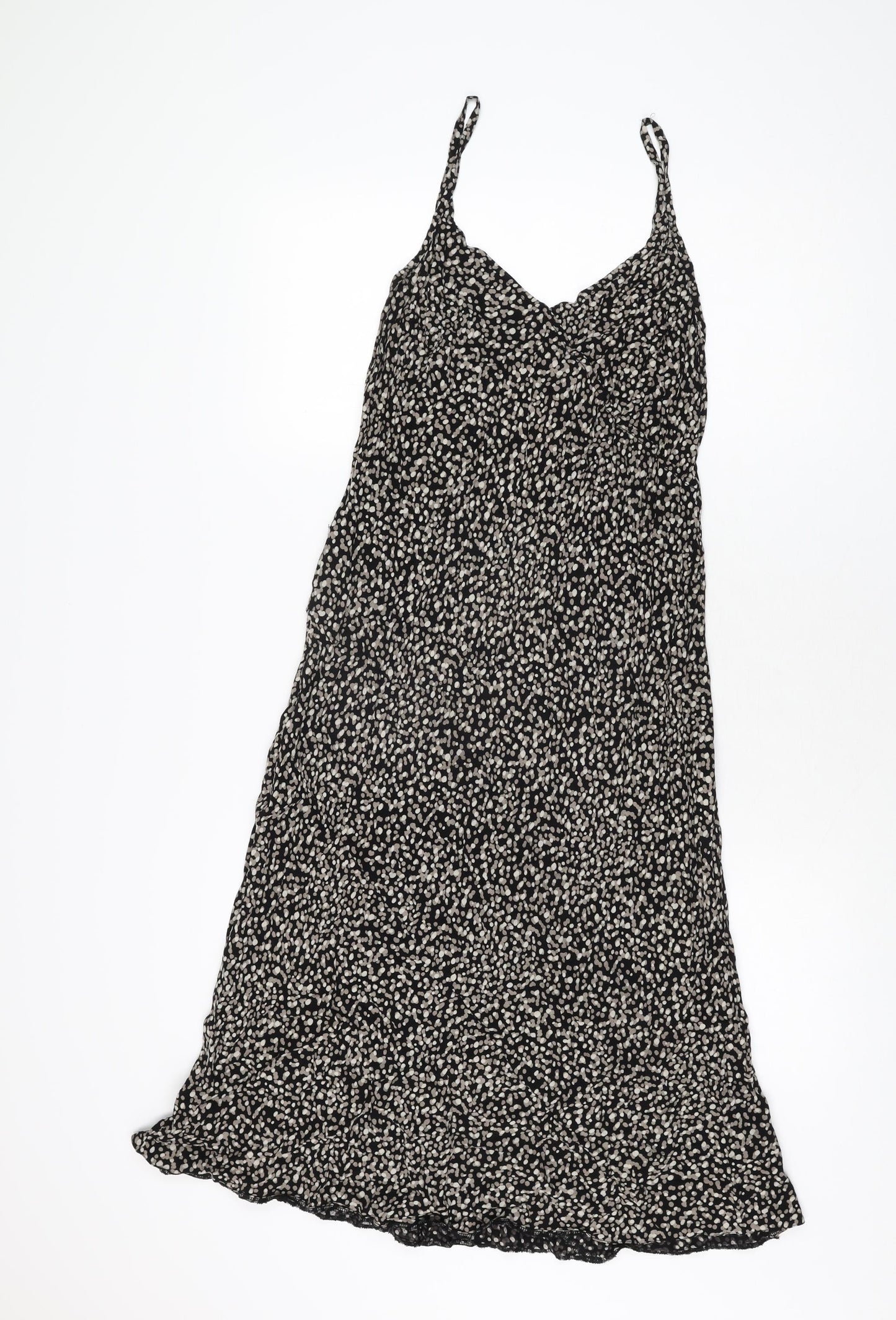 BHS Womens Black Geometric Viscose A-Line Size 14 V-Neck Pullover