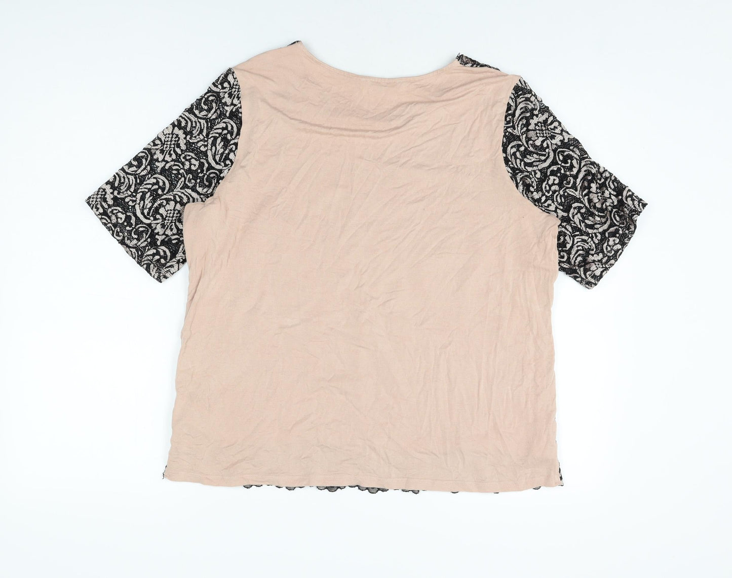 Marks and Spencer Womens Pink Floral Polyamide Basic T-Shirt Size 16 Round Neck