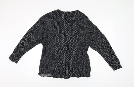 St Michael Womens Black Polka Dot Viscose Basic Button-Up Size 16 Round Neck