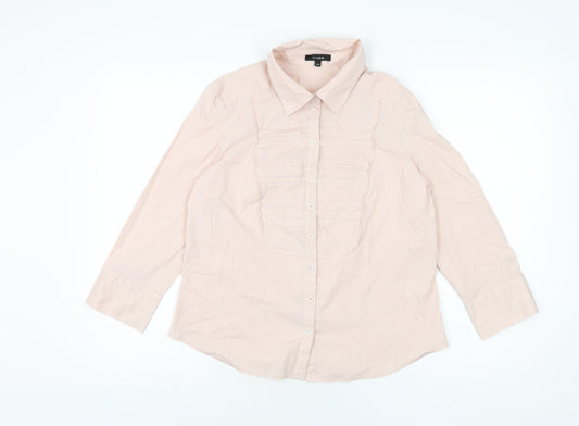 Linea Womens Pink Cotton Basic Button-Up Size 14 Collared