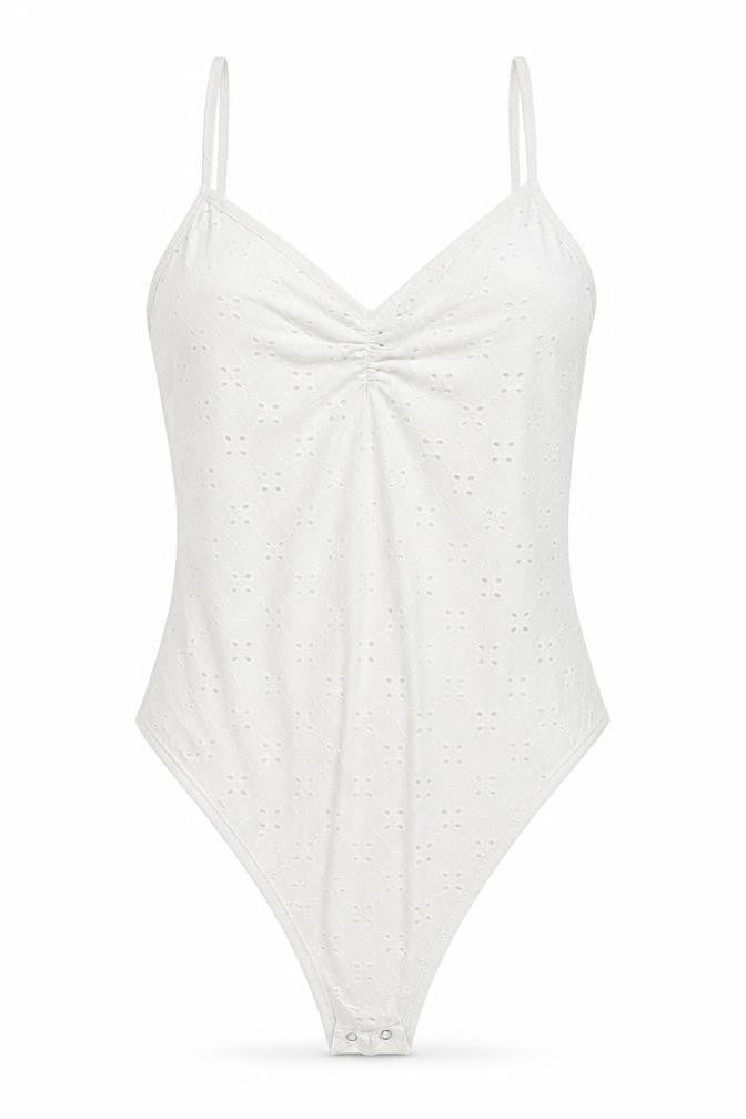 New Look Womens White Polyester Bodysuit One-Piece Size 14 Snap