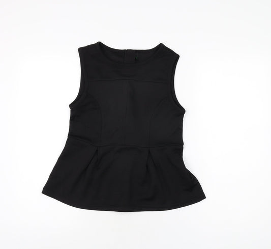 Stile Benetton Womens Black Polyester Basic T-Shirt Size S Round Neck