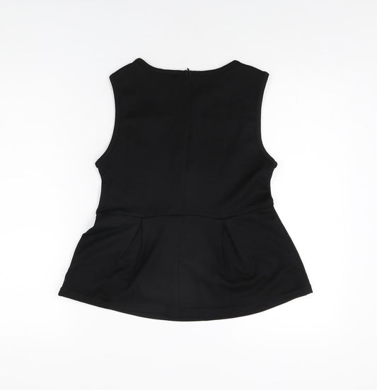 Stile Benetton Womens Black Polyester Basic T-Shirt Size S Round Neck