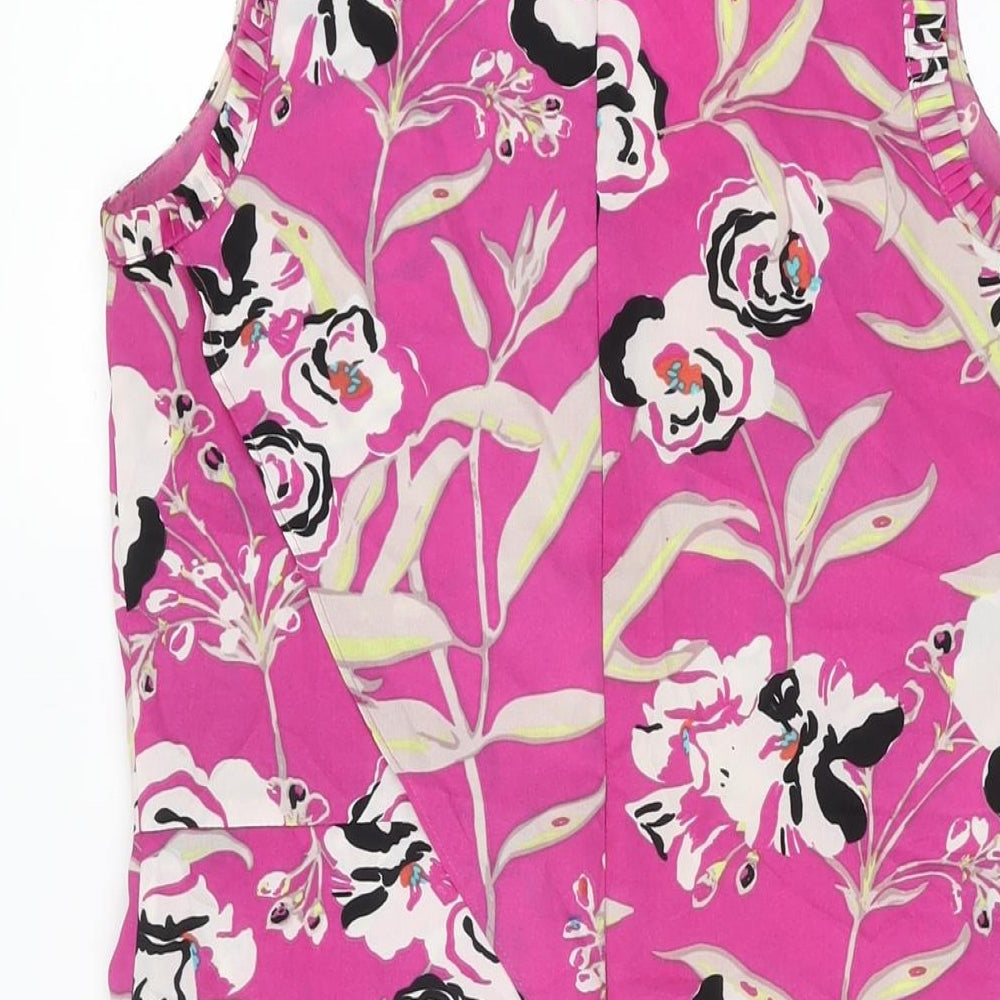 Marks and Spencer Womens Pink Floral Polyester Shift Size 8 Scoop Neck Zip