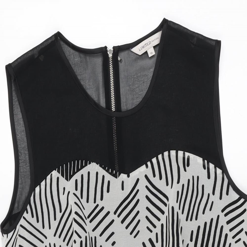 Marks and Spencer Womens Multicoloured Geometric Polyester Skater Dress Size 10 Round Neck Zip
