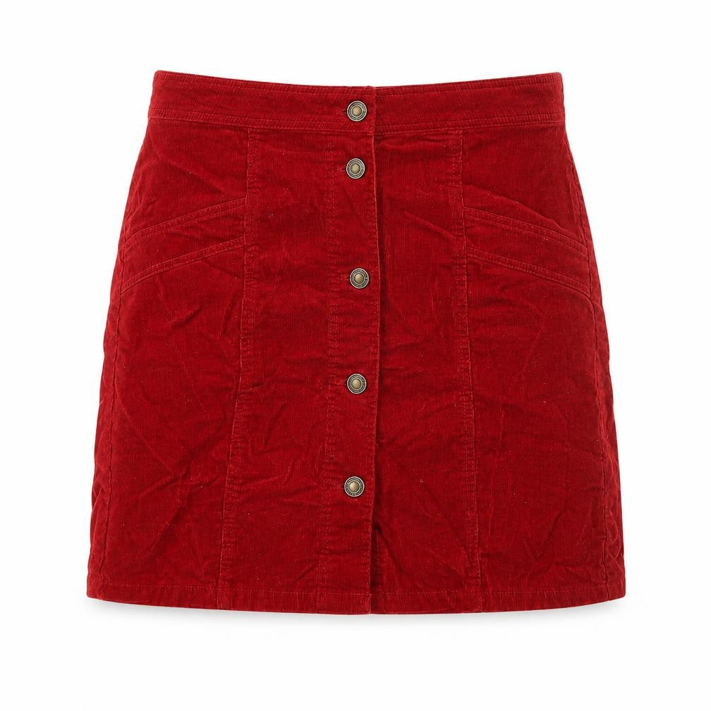 Marks and Spencer Womens Red Cotton A-Line Skirt Size 8 Button