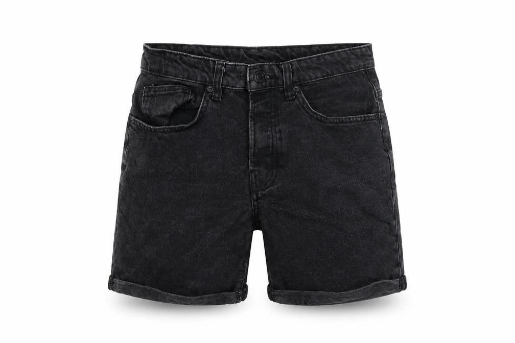 Front view of Denim & Co. women’s grey 100% cotton basic shorts, size UK 30, in regular zip - inside leg 8in
