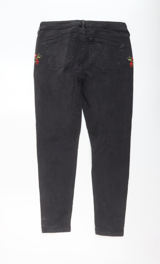 Denim & Co. Womens Grey Cotton Skinny Jeans Size 12 L27 in Regular Button