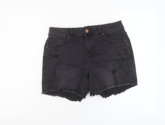Simply Be Womens Black Cotton Mom Shorts Size 12 L5 in Regular Button