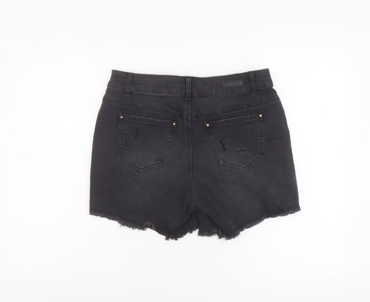 Simply Be Womens Black Cotton Mom Shorts Size 12 L5 in Regular Button