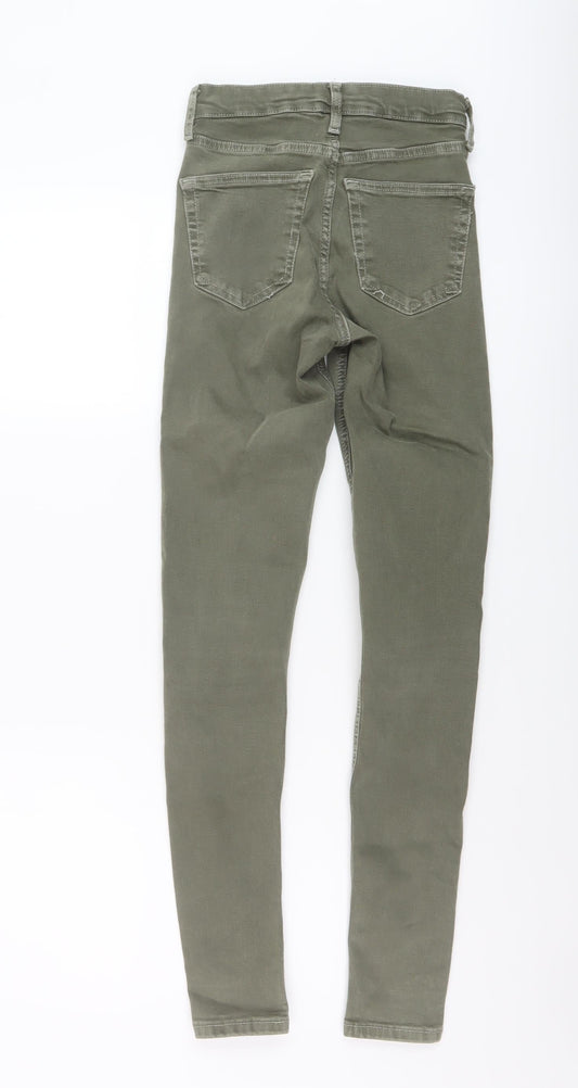 Topshop Womens Green Cotton Skinny Jeans Size 24 in L29 in Regular Button