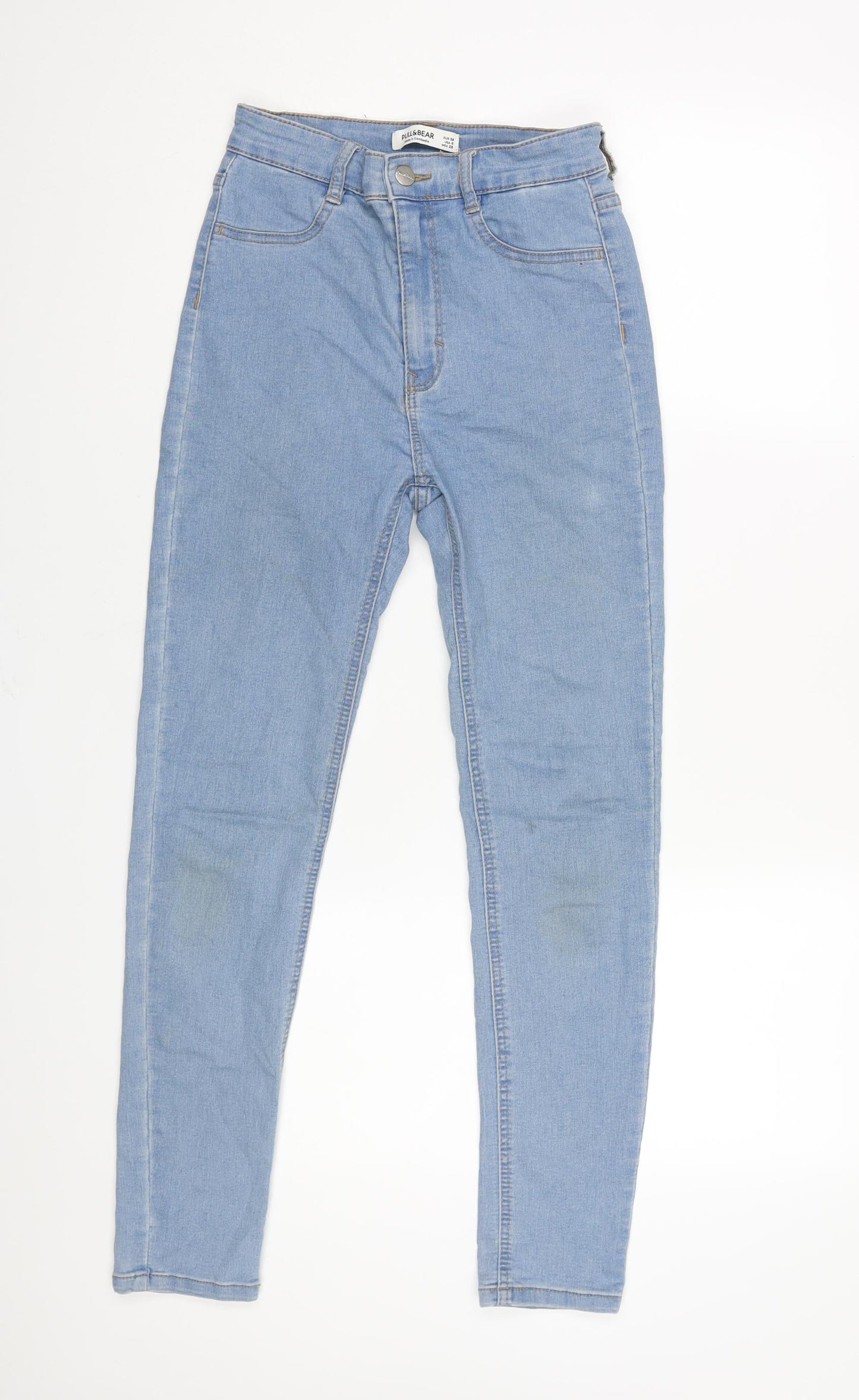 Pull&Bear Womens Blue Cotton Skinny Jeans Size 10 L26 in Regular Zip