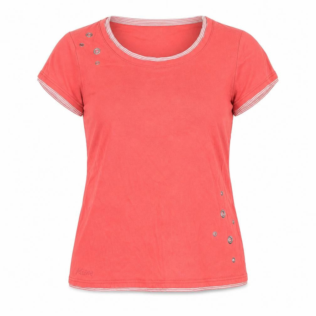 Maine Womens Red Cotton Basic Blouse Size 16 Round Neck - Eyelet Detail