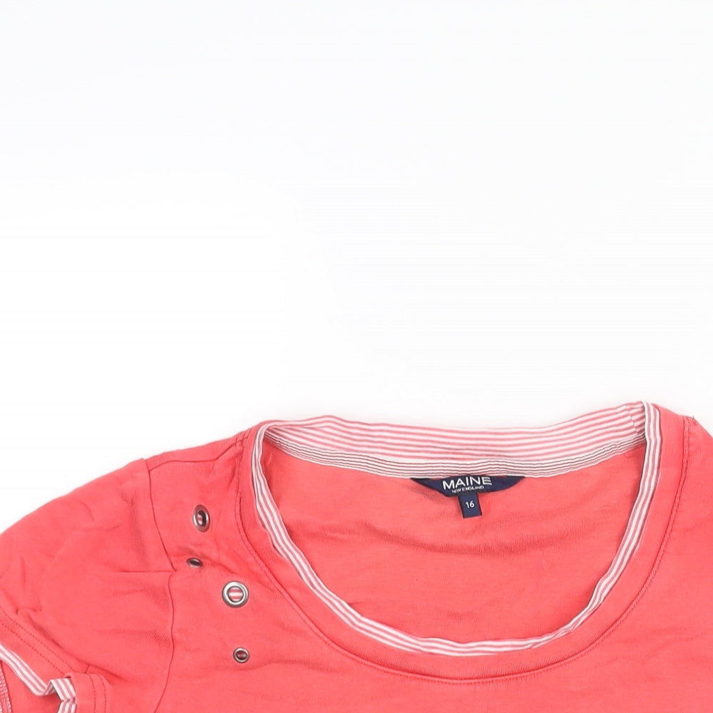 Maine Womens Red Cotton Basic Blouse Size 16 Round Neck - Eyelet Detail