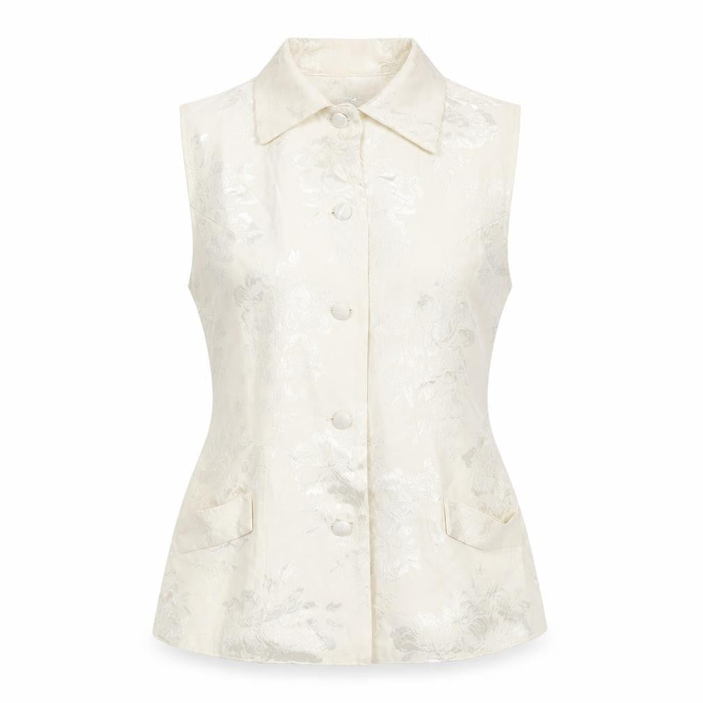 Gallery Womens Ivory Floral Cotton Camisole Blouse Size 8 Collared - Back Buckle Detail
