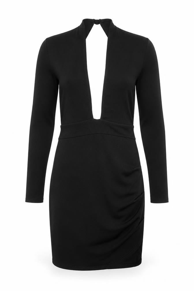 PRETTYLITTLETHING Womens Black Polyester Mini Size 8 V-Neck Button - Backless