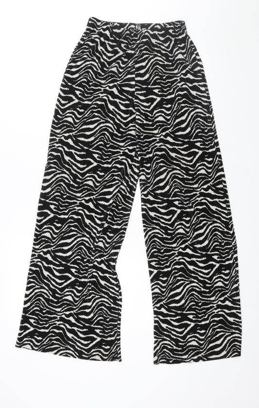 Zara Womens Black Geometric Polyester Trousers Size S L32 in Regular - Plisse