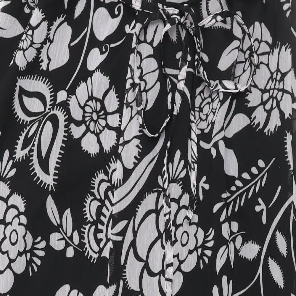 Wallis Womens Black Floral Polyester Maxi Size 14 V-Neck Pullover - Belted Frill Deading Detail
