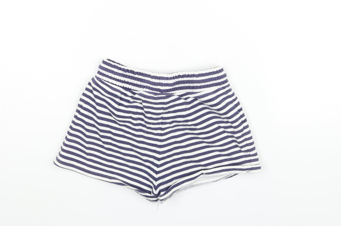 NEXT Girls Blue Striped Cotton Sweat Shorts Size 10 Years Regular Drawstring