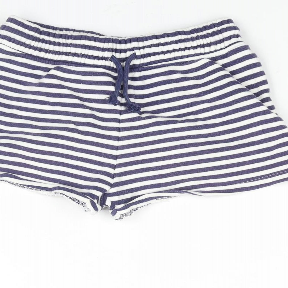 NEXT Girls Blue Striped Cotton Sweat Shorts Size 10 Years Regular Drawstring