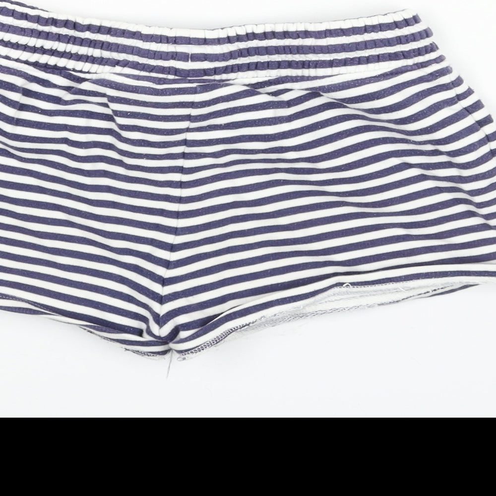NEXT Girls Blue Striped Cotton Sweat Shorts Size 10 Years Regular Drawstring
