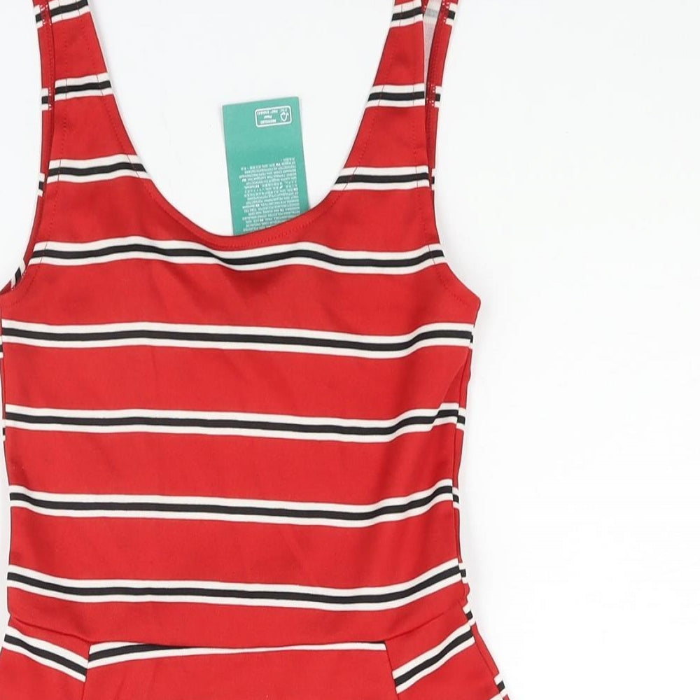 Divided by H&M Womens Red Striped Polyester A-Line Size 4 Scoop Neck Pullover