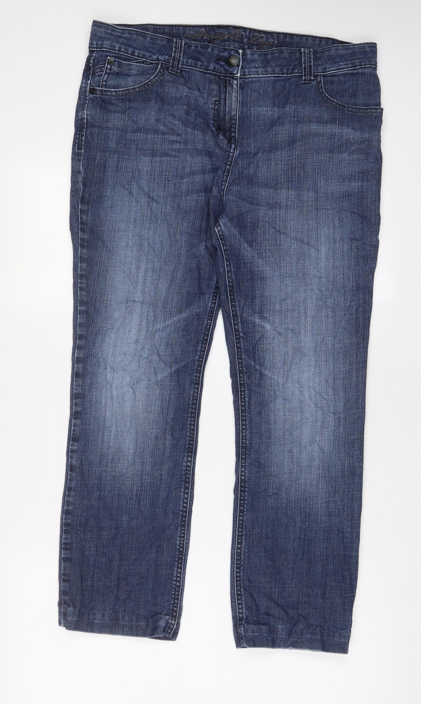 Marks and Spencer Womens Blue Cotton Straight Jeans Size 34 in L26 in Regular Zip