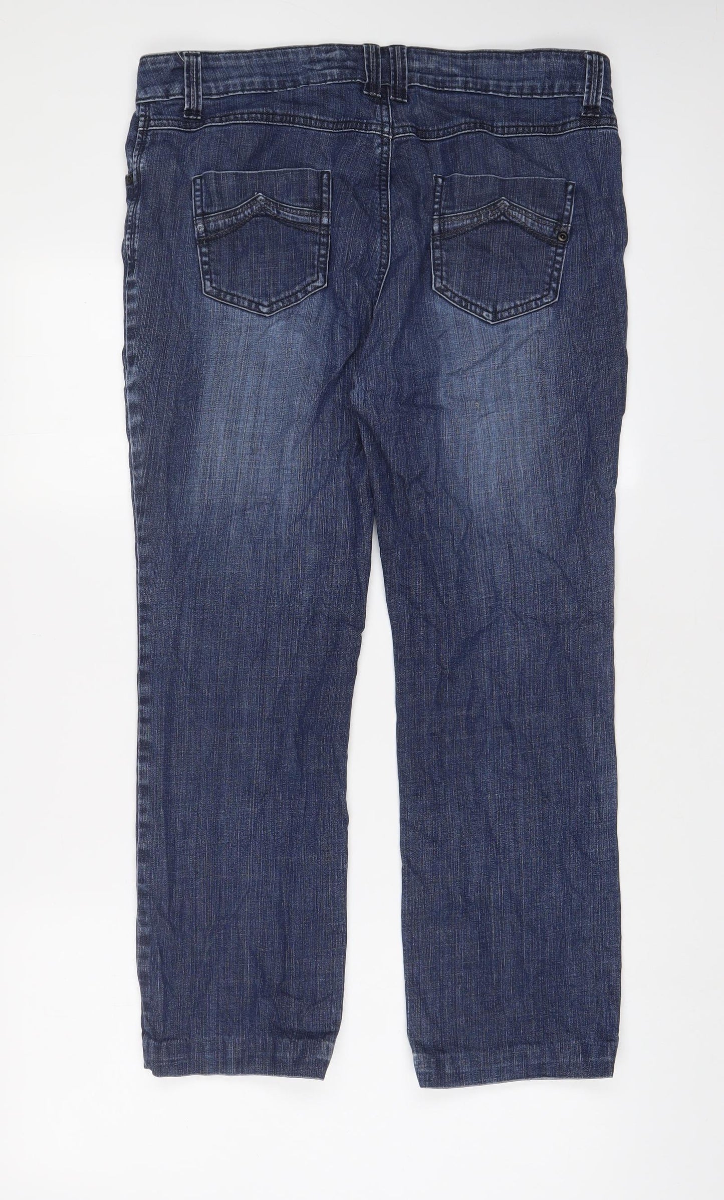 Marks and Spencer Womens Blue Cotton Straight Jeans Size 34 in L26 in Regular Zip