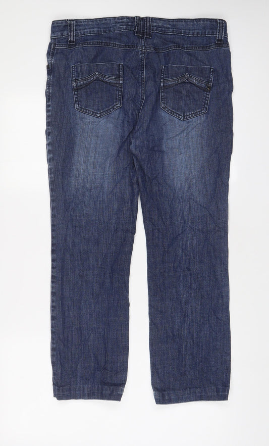 Marks and Spencer Womens Blue Cotton Straight Jeans Size 34 in L26 in Regular Zip