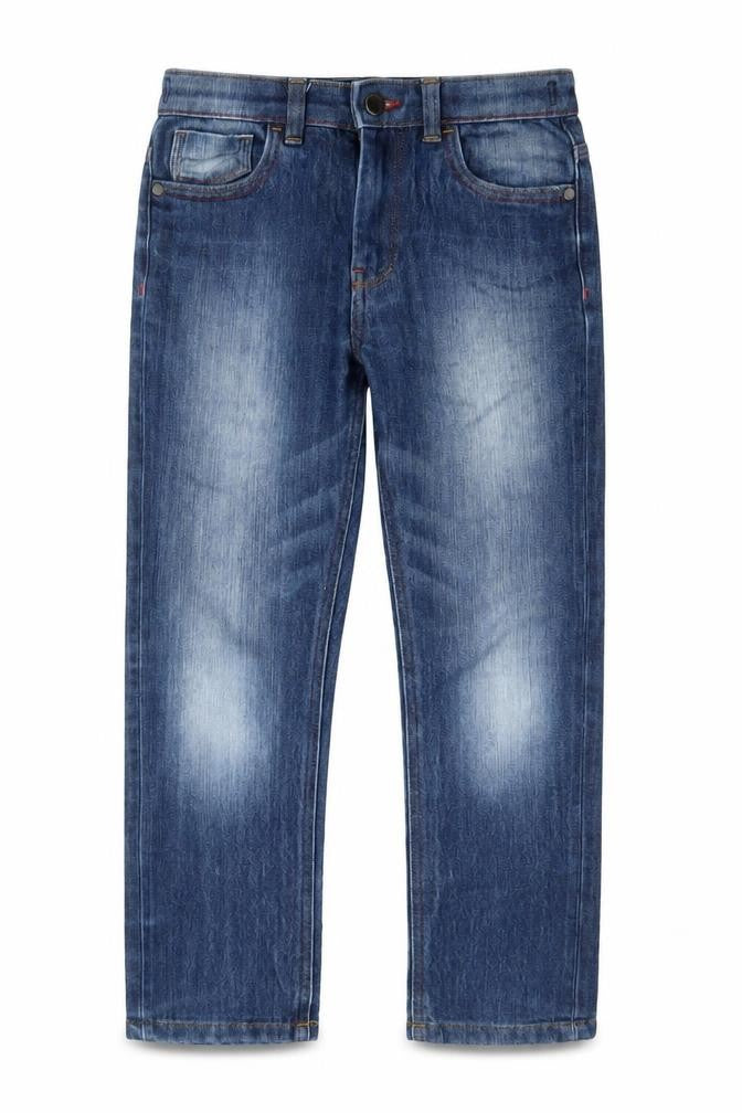 Front view of Next boys’ blue cotton straight jeans, size 9, months, 23-inch leg regular zip - adjustable waist