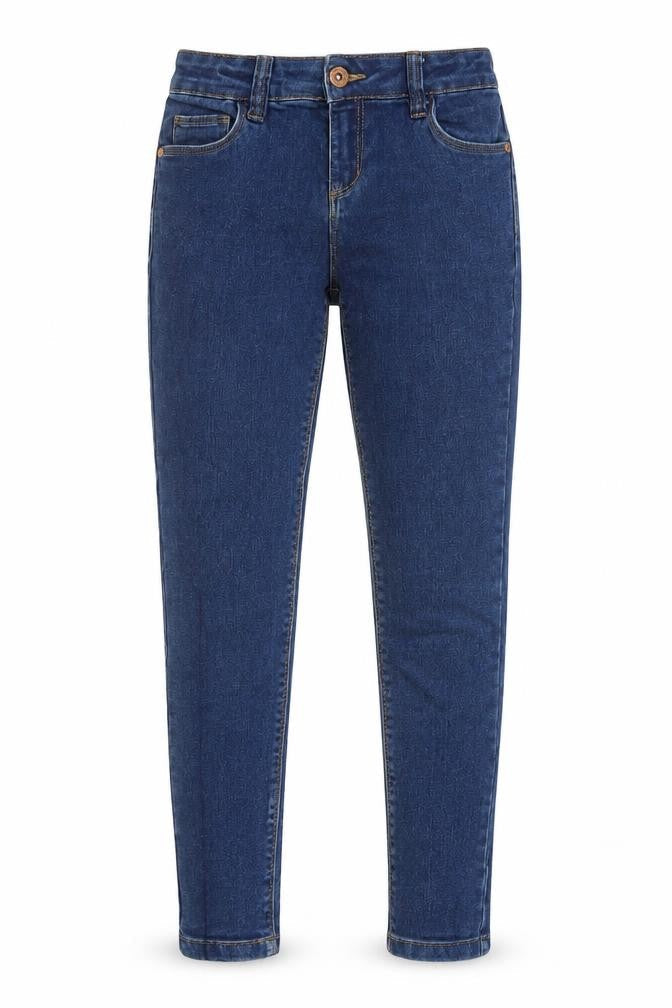 Front view of Denim & Co. girls’ blue cotton skinny jeans, size 8-9, years, 22-inch leg regular zip - adjustable waist